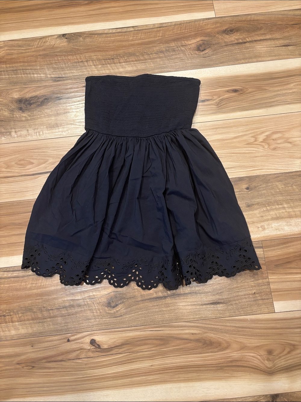 Strapless Black Eyelet Hem Sundress